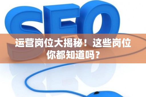 运营岗位大揭秘！这些岗位你都知道吗？